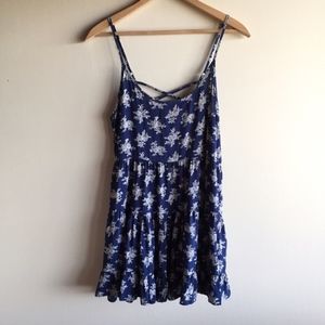 En Creme Blue Floral Tiered Dress with Open Back